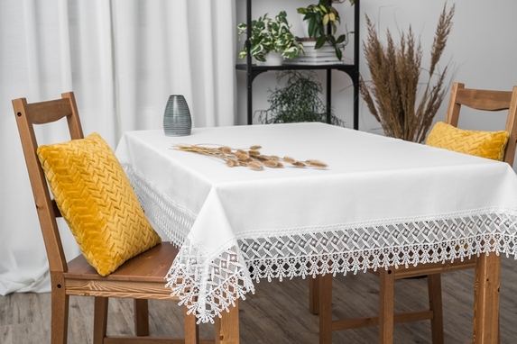 80x140 cm obrus prostokąt LEN Z GIPIURĄ BIAŁY (555-30) (1)