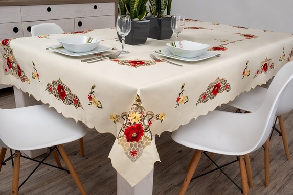 150x220 cm obrus prostokątny haftowany ECRU MAKI  (98026B-70) (1)