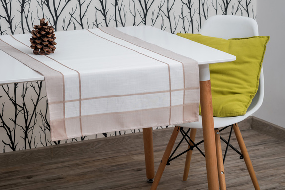 40x160 cm bieżnik imitujący len CAPPUCCINO PASKI NA BIAŁYM (222-8) (1)
