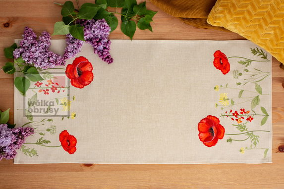40x85 cm bieżnik len maki na cappuccino (721-51-17) (1)