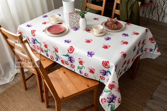 110x110 cm obrus len lurex DUŻE POLNE KWIATY (5051-20) (1)