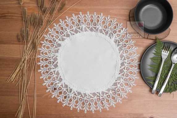 40 cm koło serwetka LEN Z GIPIURĄ BIAŁA- paczka 6szt (555-6) (1)