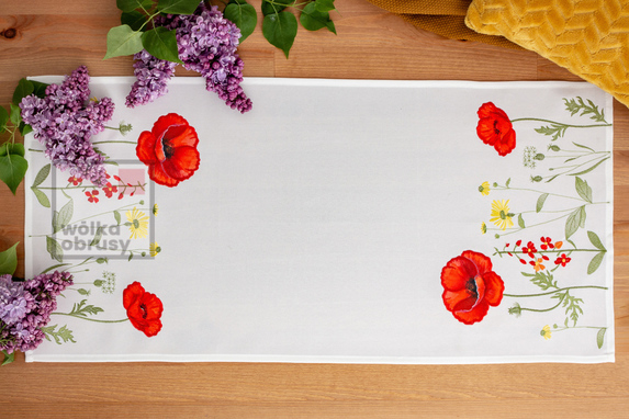 40x85 cm bieżnik len maki na białym (721-51-17) (1)