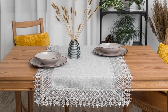 60x120 cm bieżnik prostokąt LEN Z GIPIURĄ SZARY (555-20) (1)