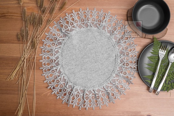 40 cm koło serwetka LEN Z GIPIURĄ SZARA- paczka 6szt (555-6) (1)