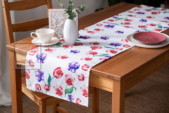 40x175 cm bieżnik len lurex DUŻE POLNE KWIATY (5051-12) (1)