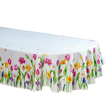 140x250 cm OBRUS OWALNY świąteczny wielkanocny DRUKOWANY kwiaty (PF201-50)