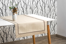 40x140 cm bieżnik imitujący len CAPPUCCINO z brązową lamówką (002-11)