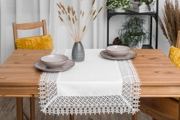 60x120 cm bieżnik prostokąt LEN Z GIPIURĄ BIAŁY (555-20)